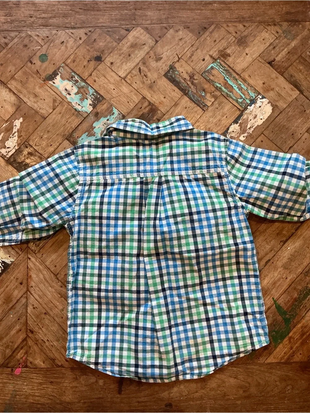 Gymboree Green, Blue & White Plaid Button-Down Shirt